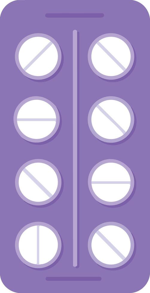 Purple blister pack of white round tablets or pills for health and medicine use in healthcare context vector