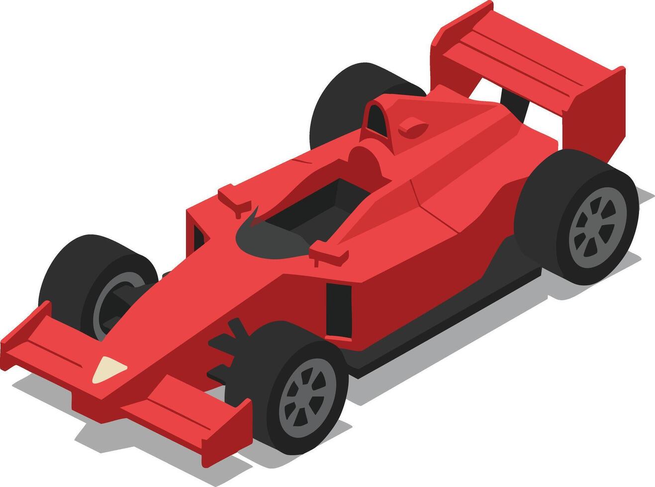Red race car stylized isometric illustration with aerodynamic design and black wheels in landscape view vector