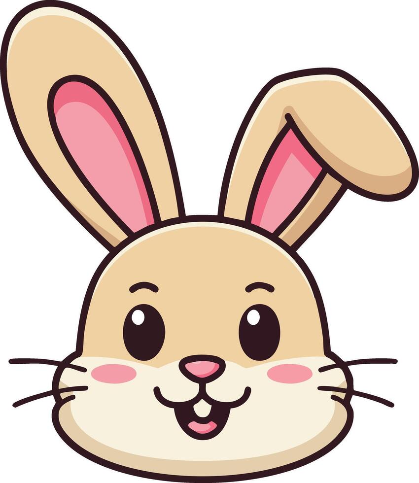 Cute cartoon bunny head with pink ears and cheerful expression illustration for children and design projects vector
