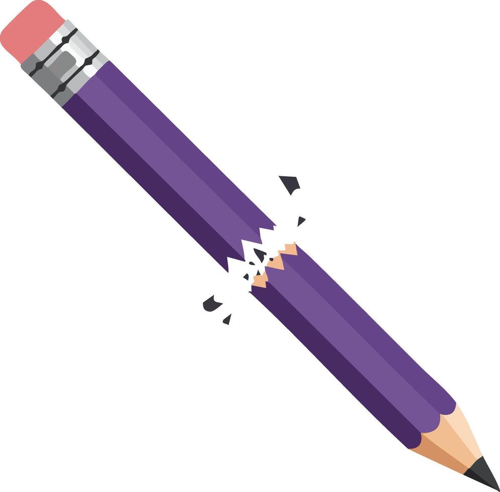 Purple pencil broken in half with eraser and sharp tip isolated on white background illustration vector