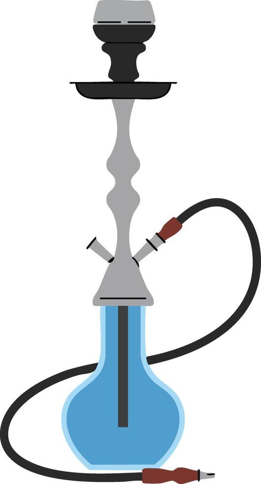Hookah smoking water pipe with blue glass base and hose illustration vector