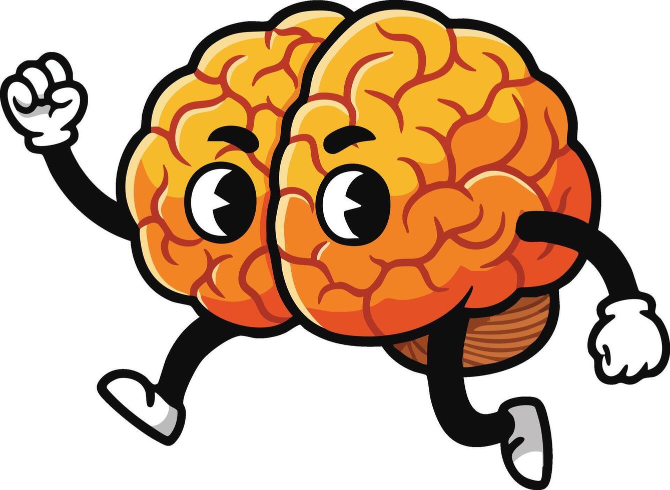 Cartoon brain character running with expressive eyes and energetic pose illustration vector