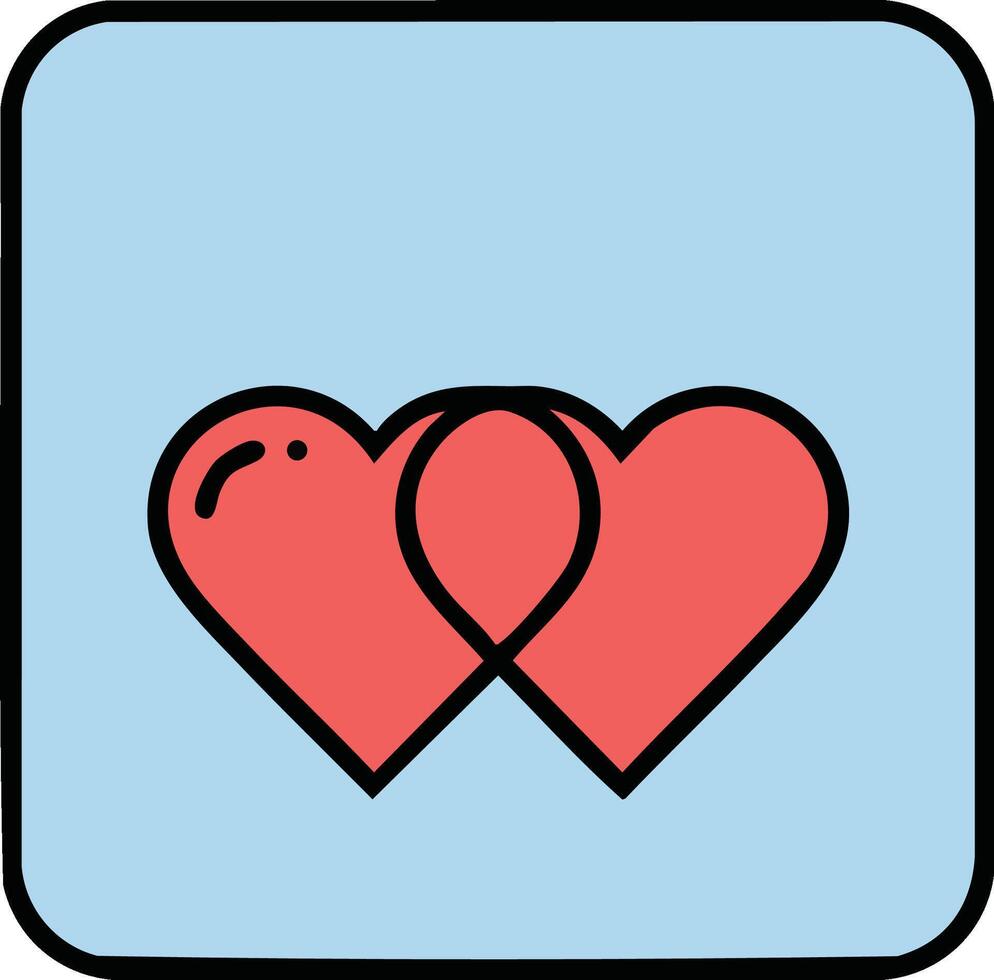 Two overlapping red hearts icon with blue background illustration for love and relationship concepts vector