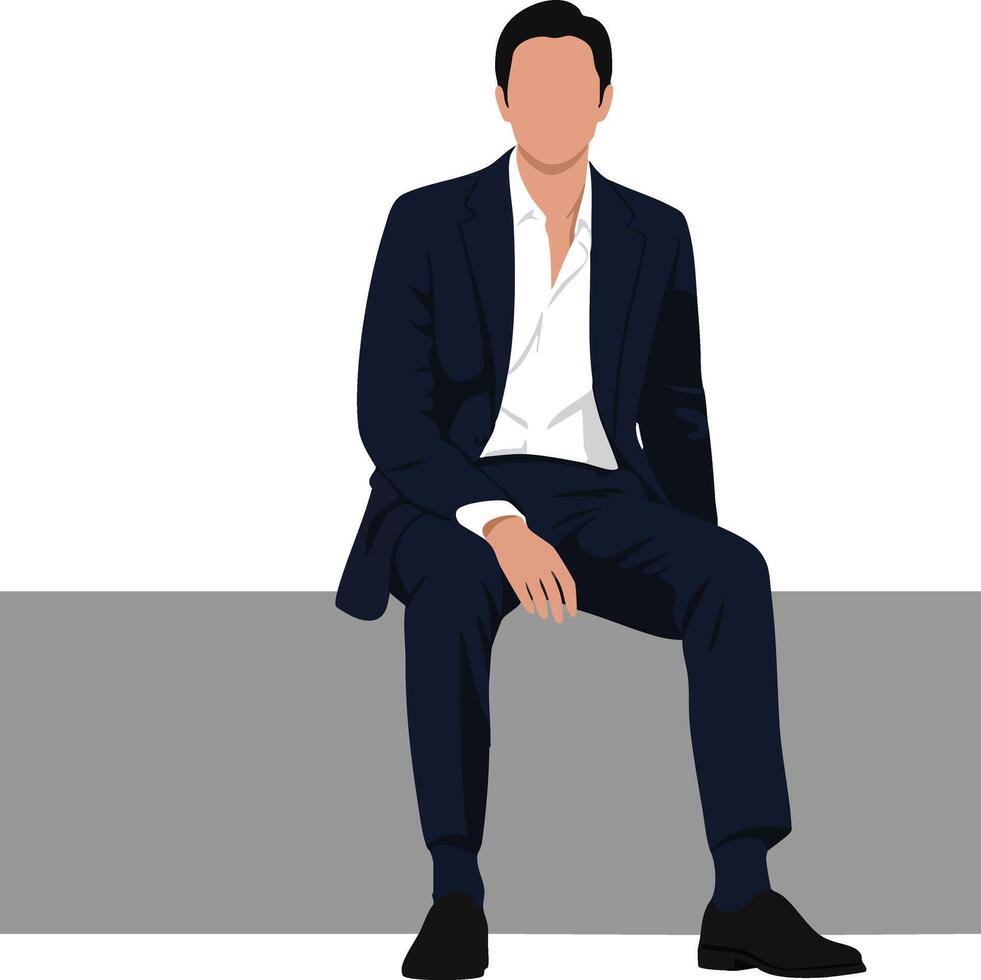 Businessman in navy suit sitting on block with casual posture illustration for professional concept vector
