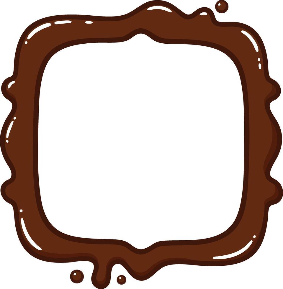 Chocolate splash frame in square shape with liquid border and drops illustration vector