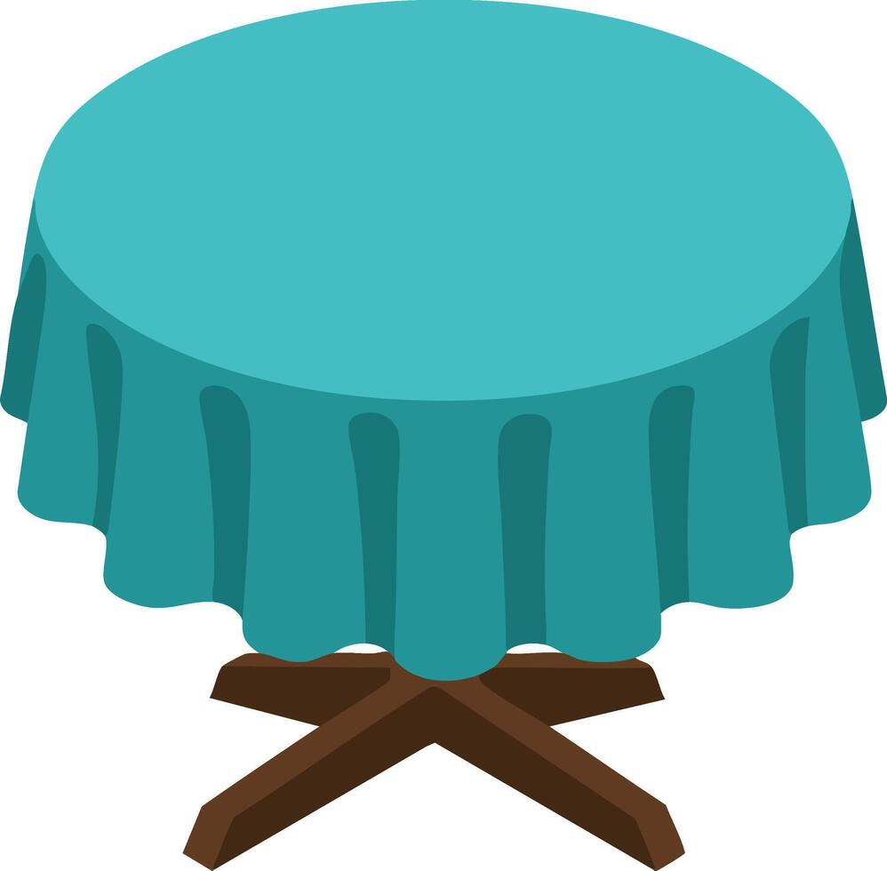 Round table with turquoise tablecloth and wooden base illustration for interior design and decor ideas vector