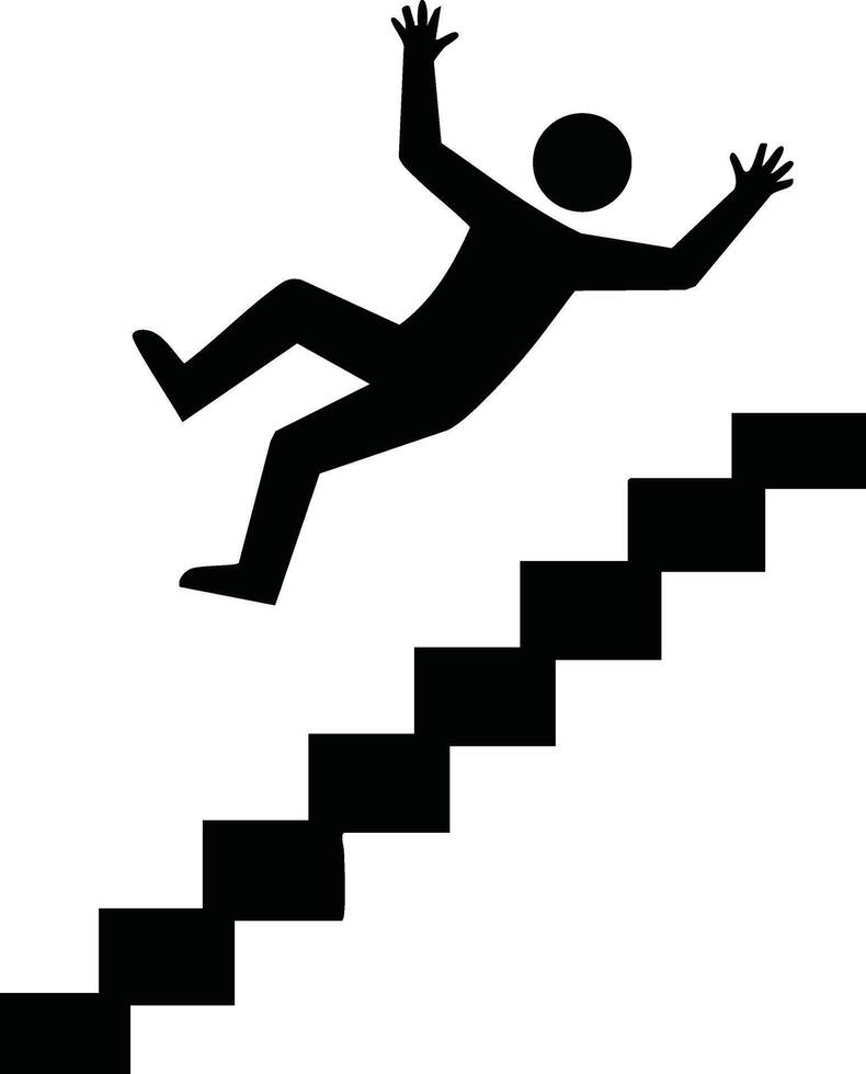 Falling person icon descending stairs safety warning symbol black silhouette illustration vector