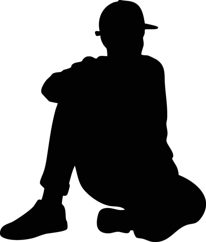 Silhouette of person sitting with baseball cap in casual pose illustration vector