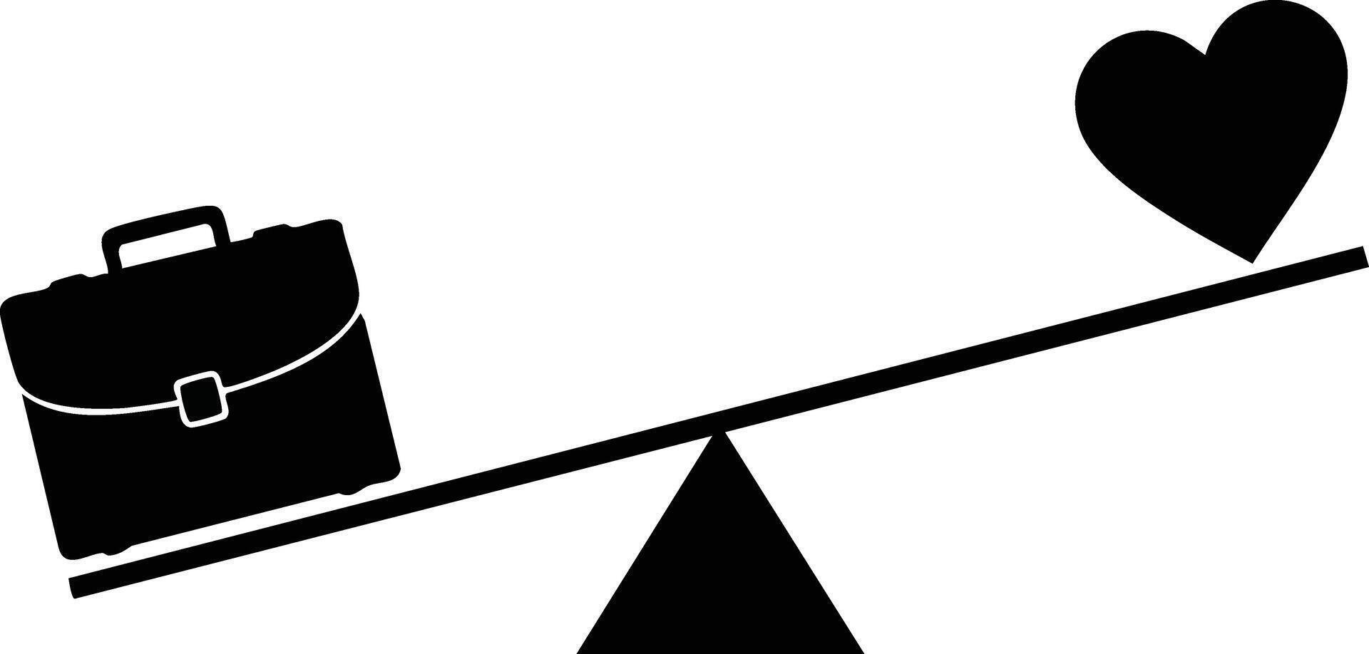 Balance between work and love concept with briefcase and heart on seesaw illustration vector