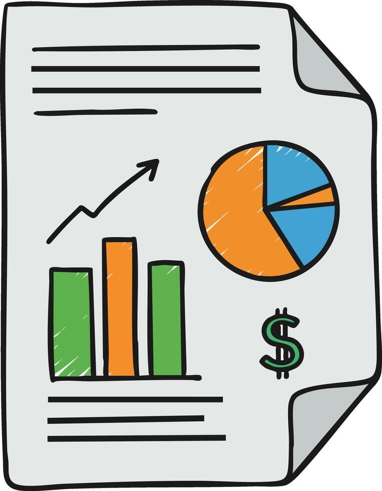 Financial report with colorful bar chart and pie graph illustrating business data trends and dollar symbol illustration vector