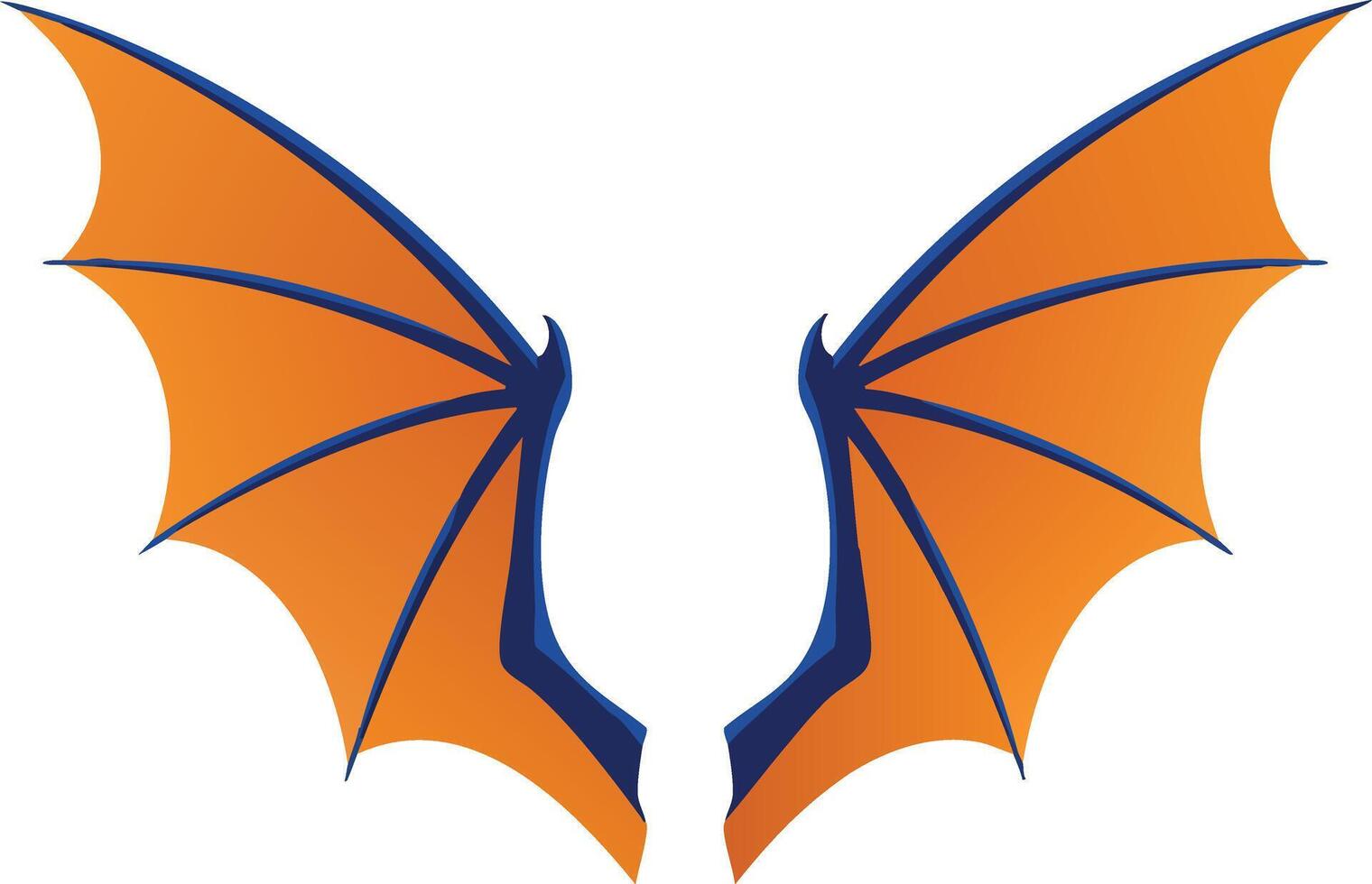 Dragon wings illustration with orange and dark blue colors in stylized design for fantasy and mythical themes vector