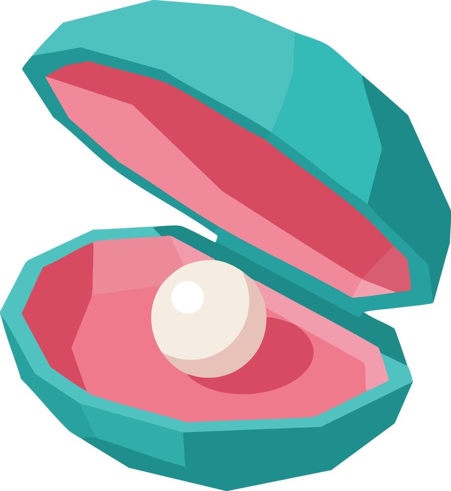 Open turquoise clam shell with white pearl inside illustration for marine treasure concept vector