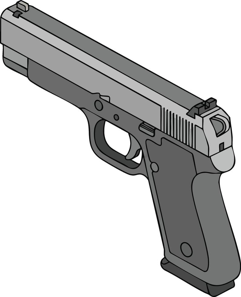Semi automatic handgun illustration with simple color scheme and isometric perspective for design use vector