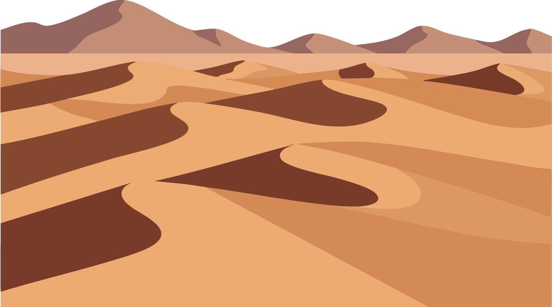 Desert landscape with sand dunes and distant mountains illustration in warm brown tones vector