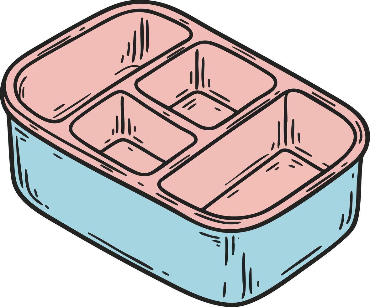 Divided lunchbox container with multiple compartments for organized food packing in pastel colors vector