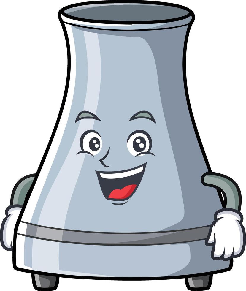 Humorous metallic blender appliance with smiling face and gloves illustration vector