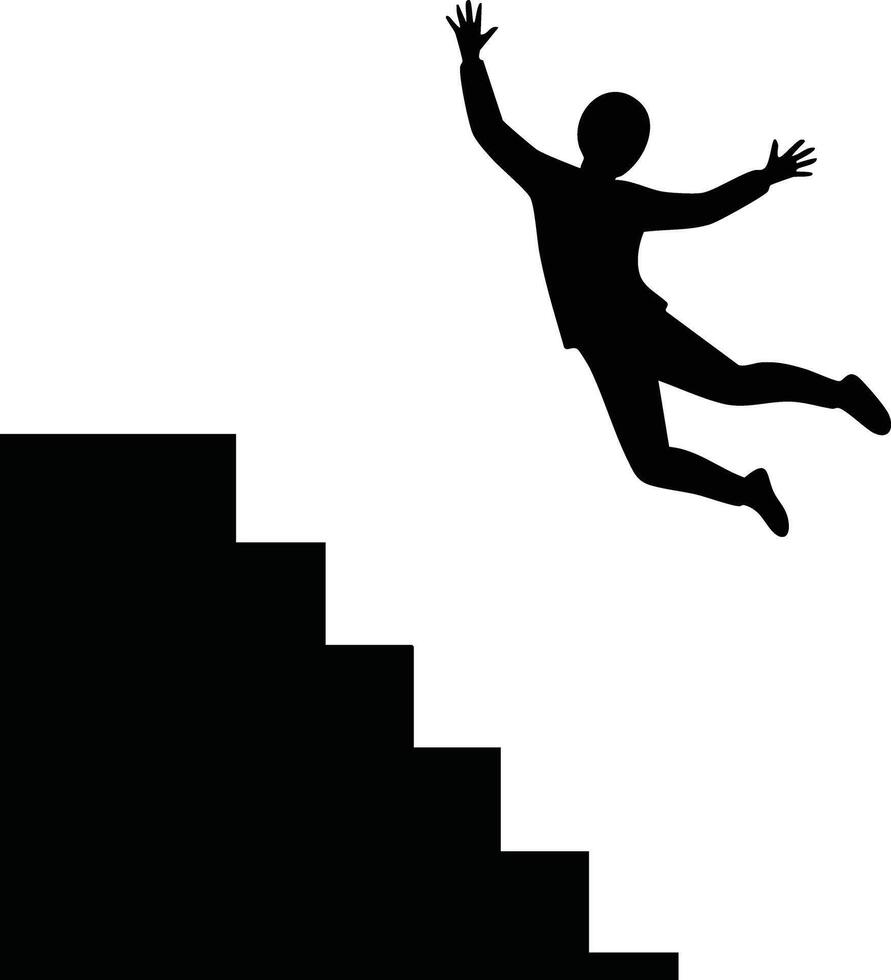 Human silhouette jumping down stairs in dynamic motion illustration for active lifestyle concept vector