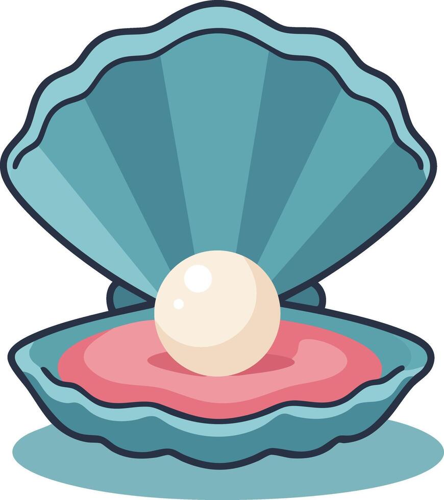 Open blue clam shell with pearl inside illustration in simple style vector