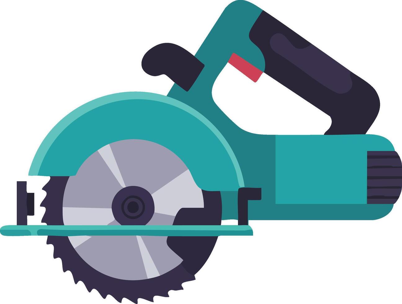 Circular saw power tool flat illustration with teal blue and black color scheme for woodworking and construction use vector