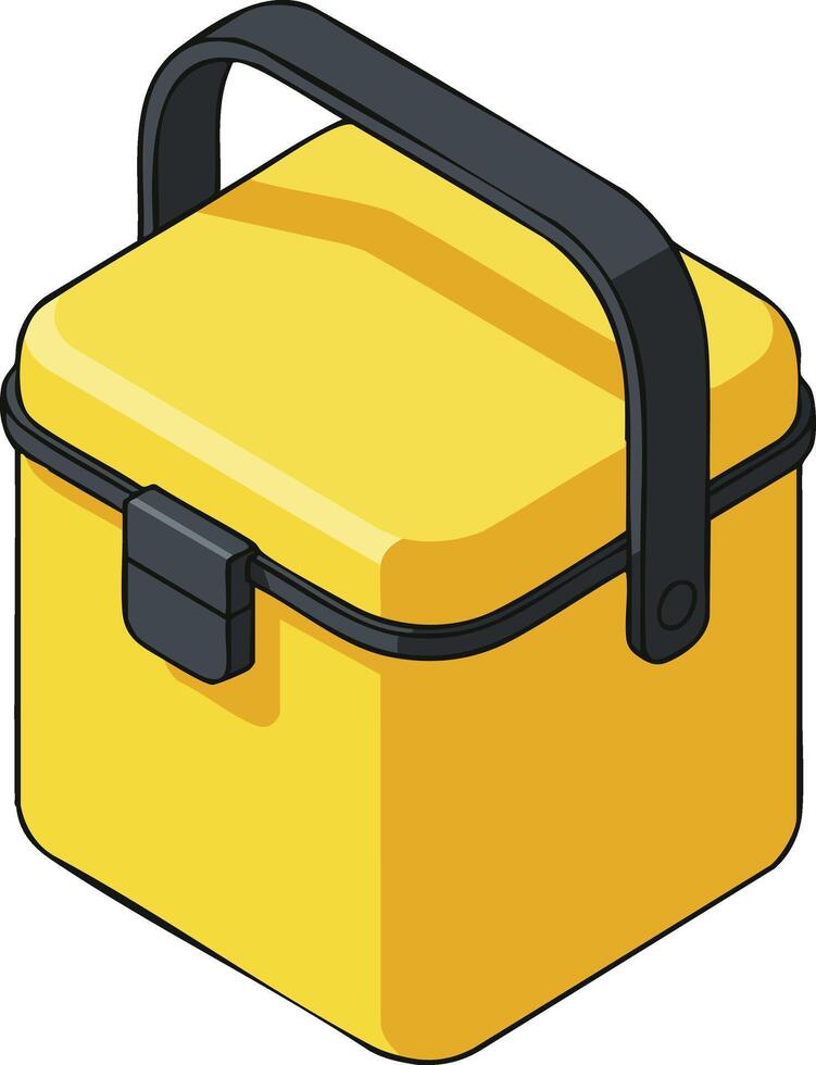 Yellow portable cooler box with black handle and latch isometric illustration for outdoor activities and picnics vector