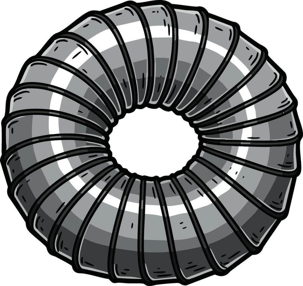 Metal circular segmented duct pipe illustration for ventilation and industrial use in grey shades image vector