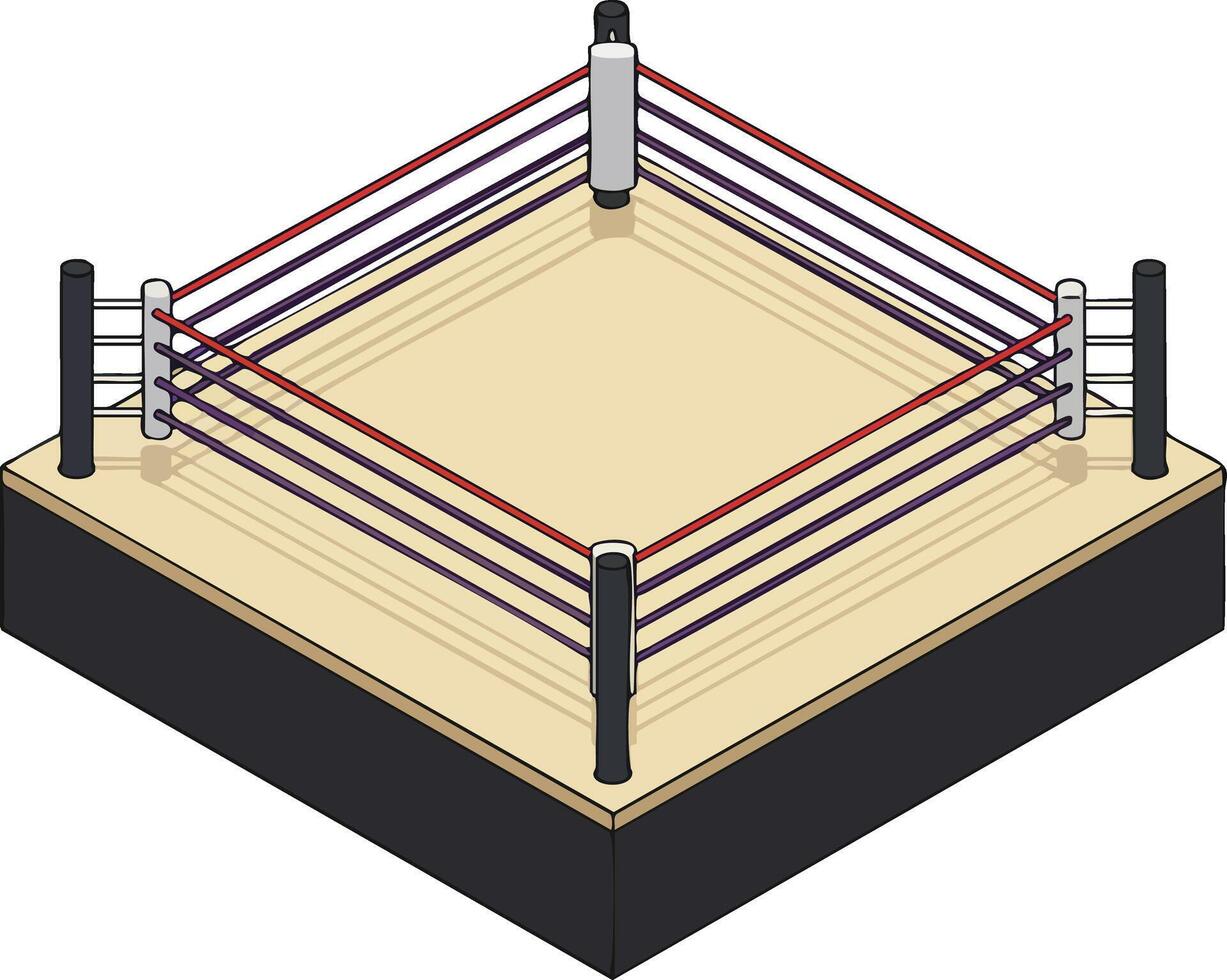 Boxing ring isolated isometric illustration with ropes and corner posts for sports and competition design vector