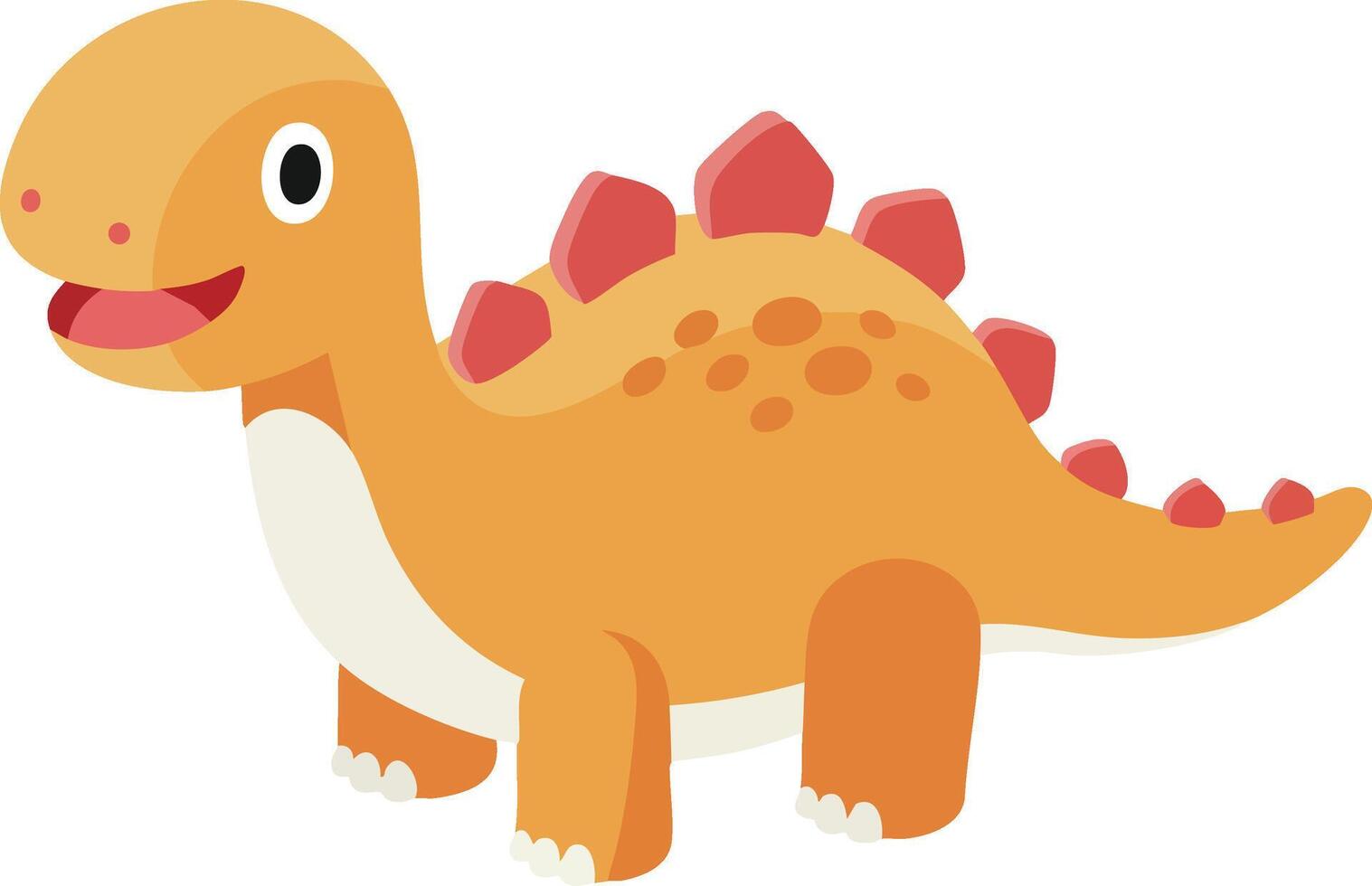 Cute orange stegosaurus dinosaur with red plates cartoon illustration for children learning and fun activities vector