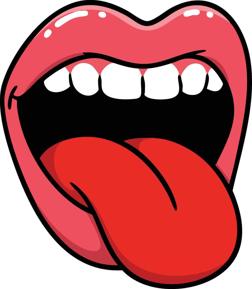 Open mouth with tongue sticking out cartoon style illustration for fun and expressive communication design elements vector