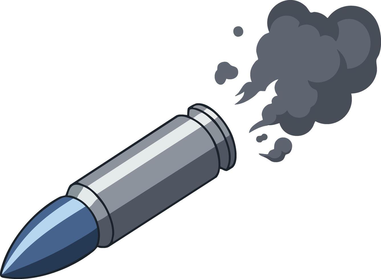 Bullet with smoke illustration showing projectile after firing in simple style vector