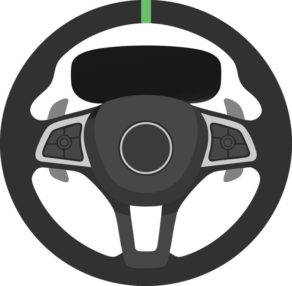 Car steering wheel illustration with black and gray colors and green indicator vector