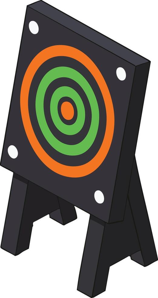 Archery target board with colorful rings on black stand for aiming practice and shooting accuracy illustration vector