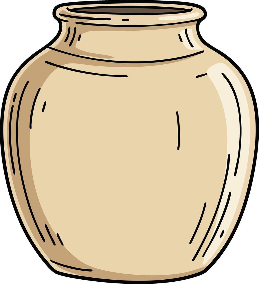 Simple beige ceramic pot illustration with rounded shape and smooth texture image vector