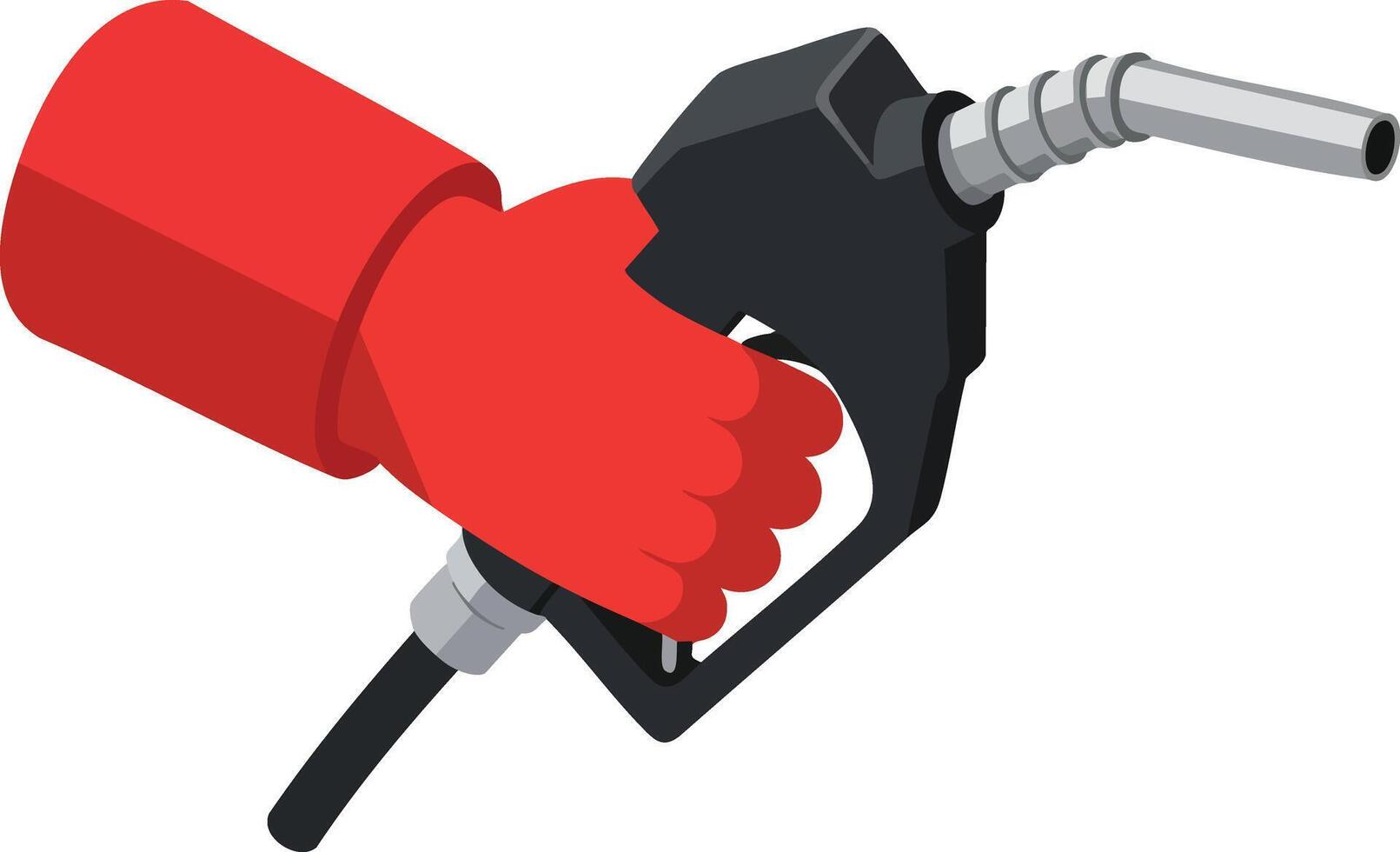 Red Gloved Hand Holding Black Fuel Pump Nozzle Illustration for Gasoline Refueling Station vector