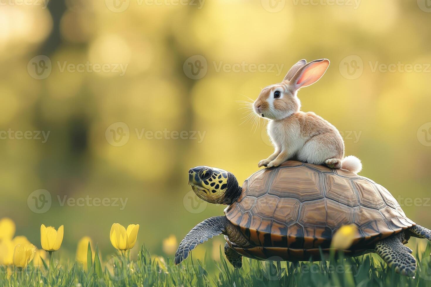 Turtle and Rabbit in the Grass photo