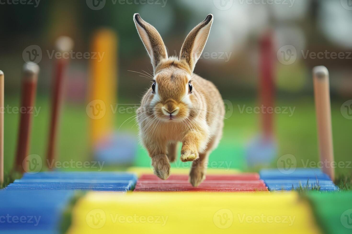 Rabbit Jumping Over Obstacle photo