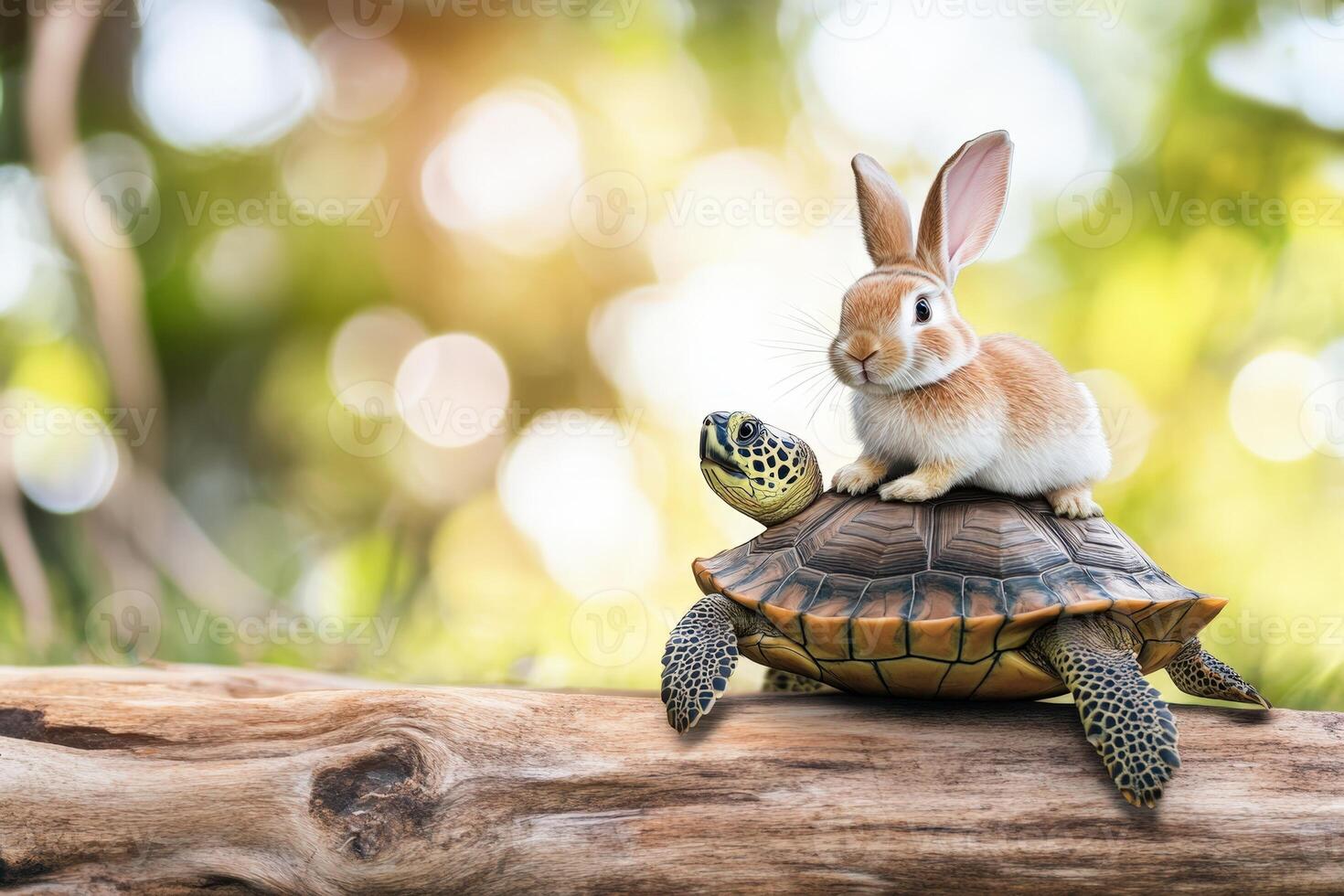 Turtle and Rabbit on Log photo