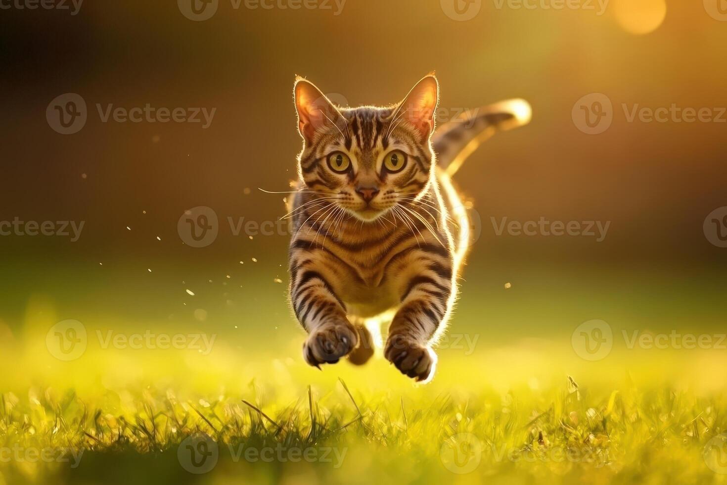 Cat Running Through the Grass. photo