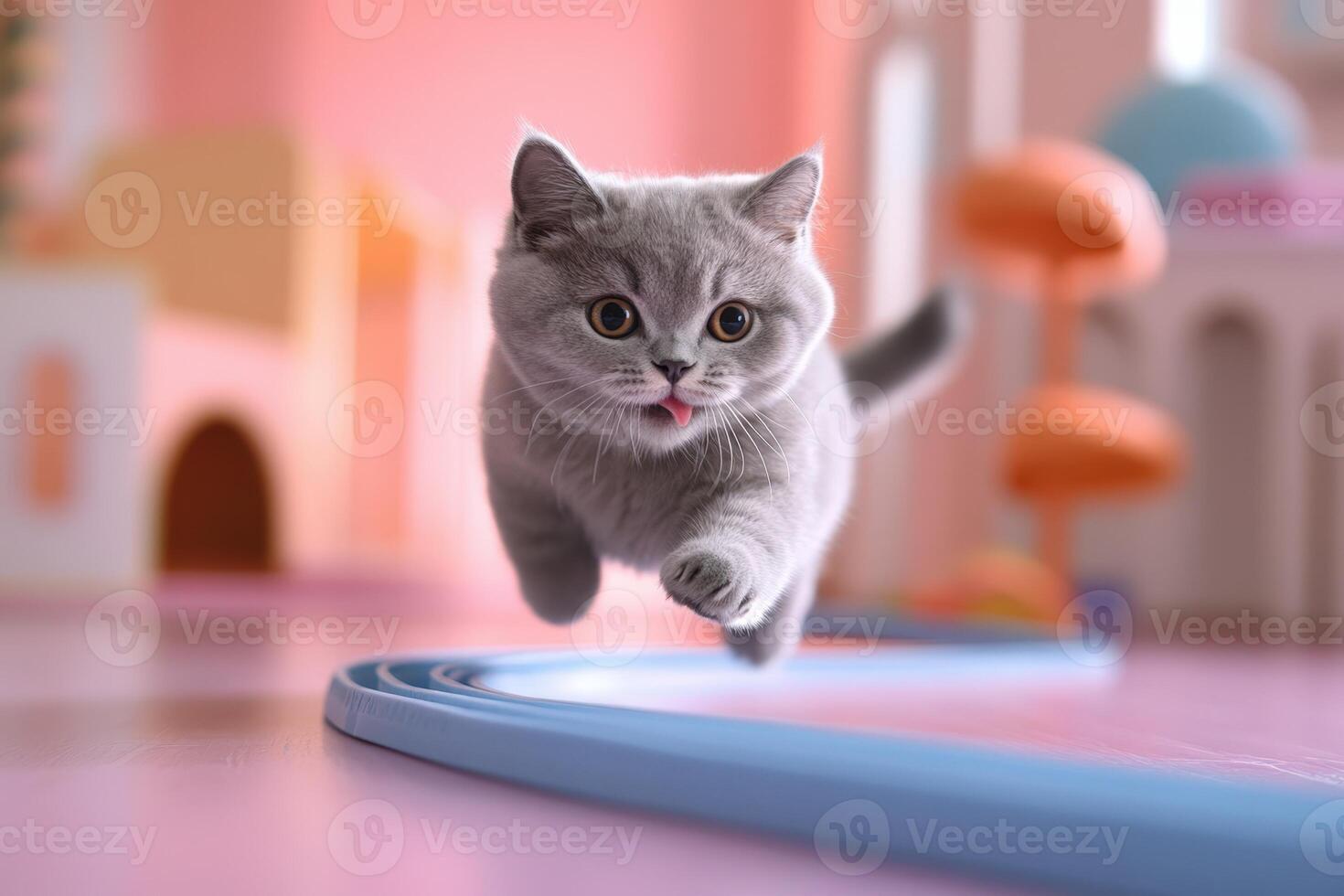 Cat Jumping Over a Toy photo