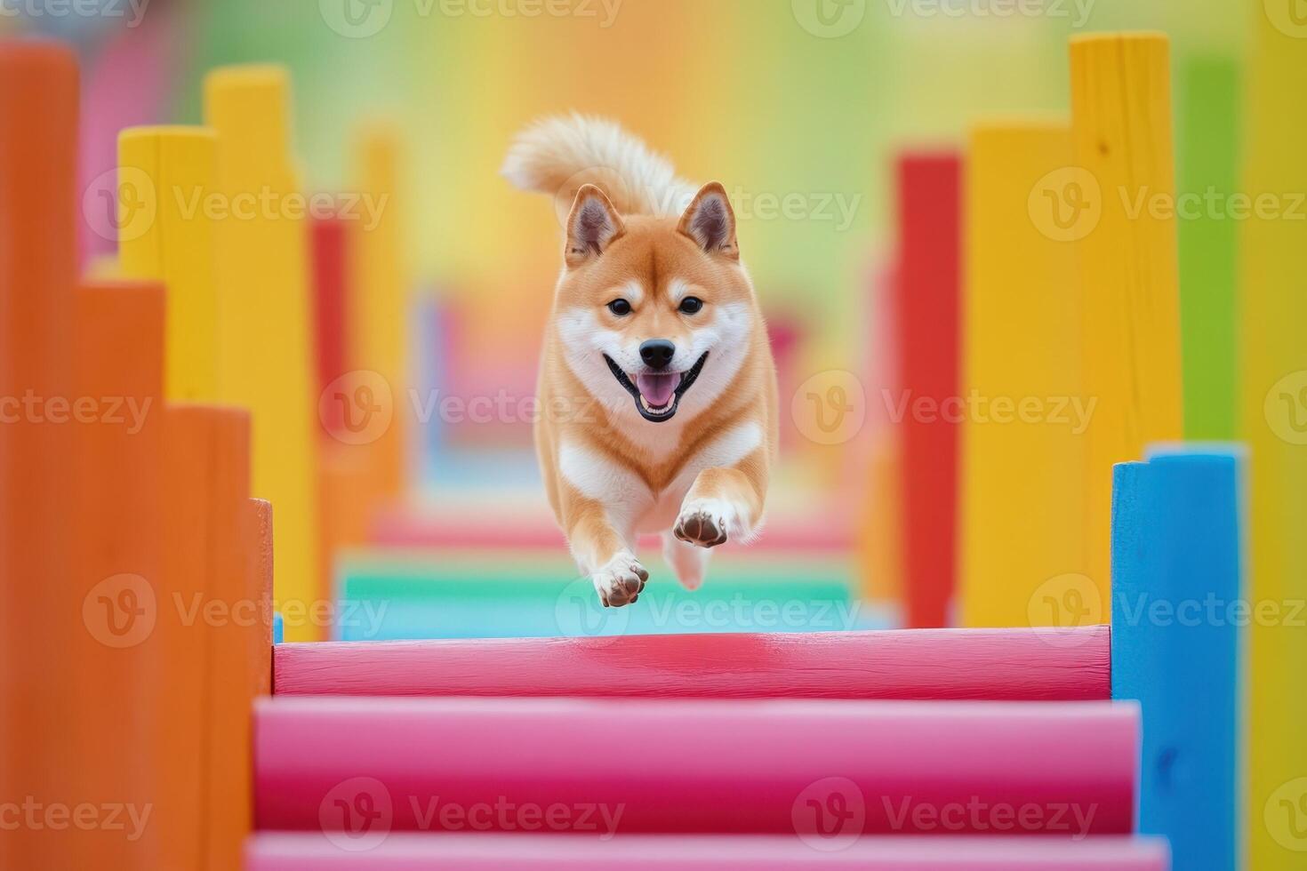Shiba Inu Dog Jumping Over Obstacle photo