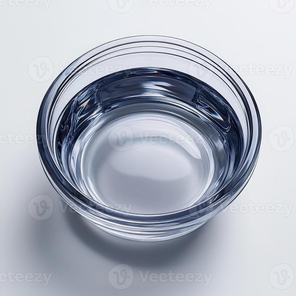 A glass bowl filled with water on a white surface photo