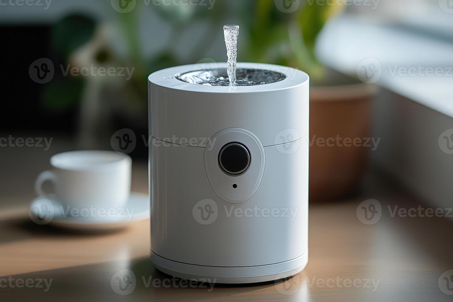 A white air purifier with water coming out of it photo