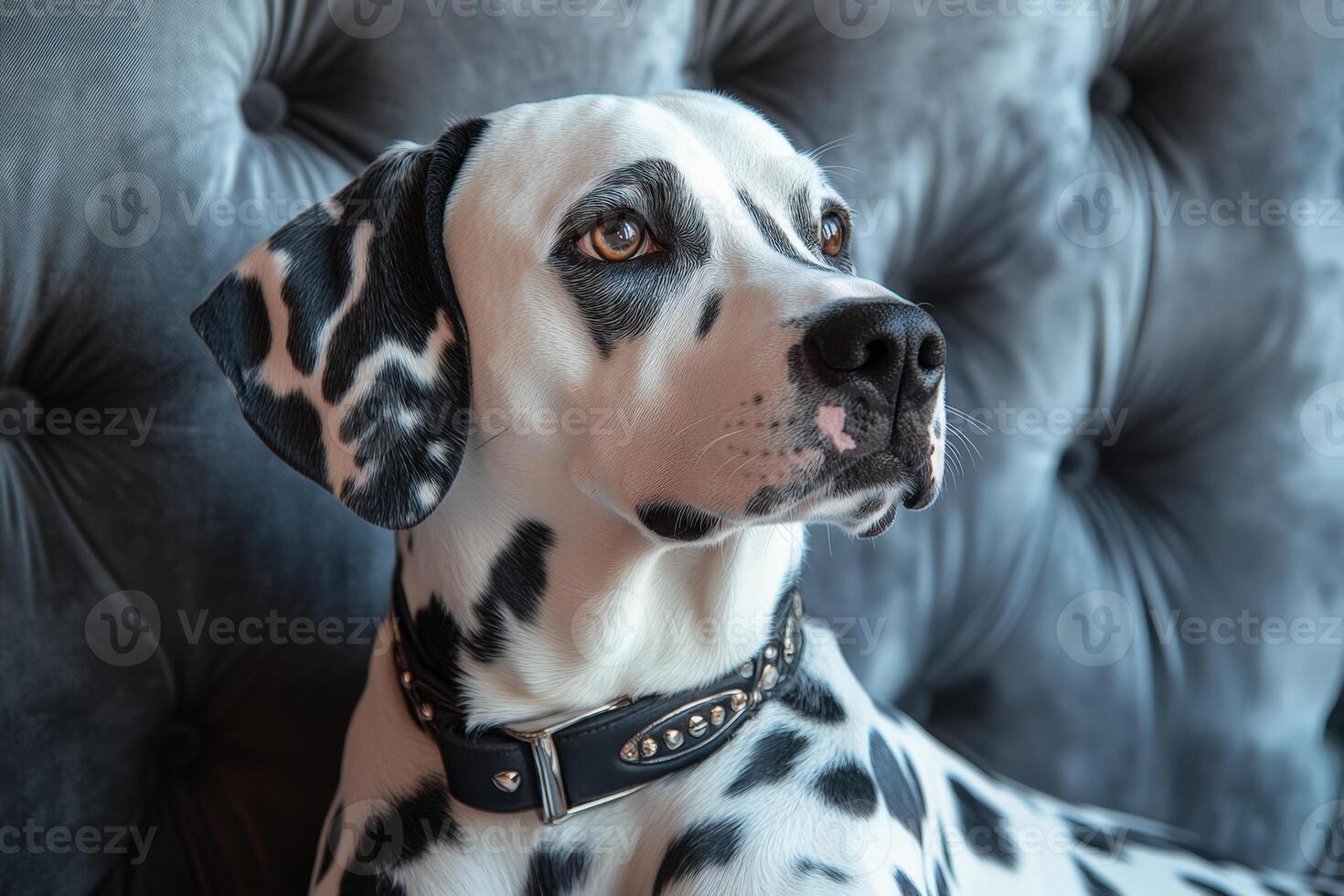A dalmatian dog sitting on a couch photo
