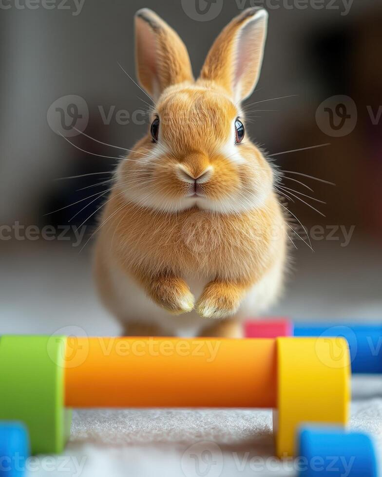 Rabbit Playing with Toys photo