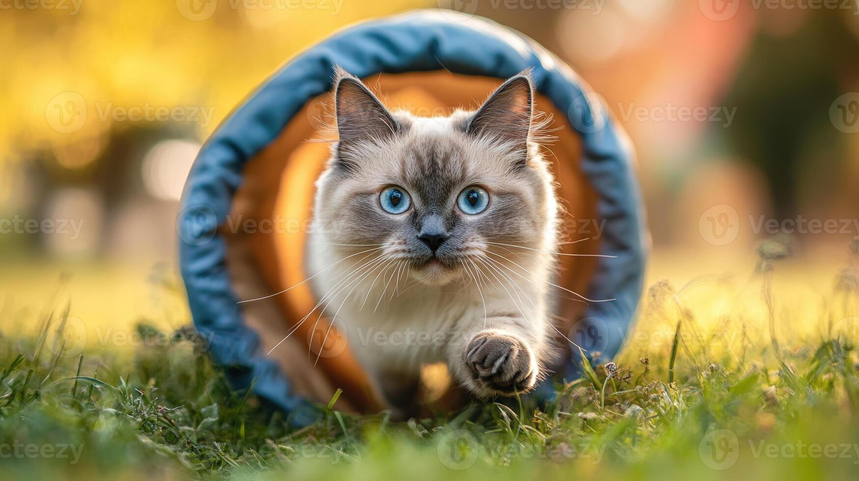 A cat is running through a tunnel photo