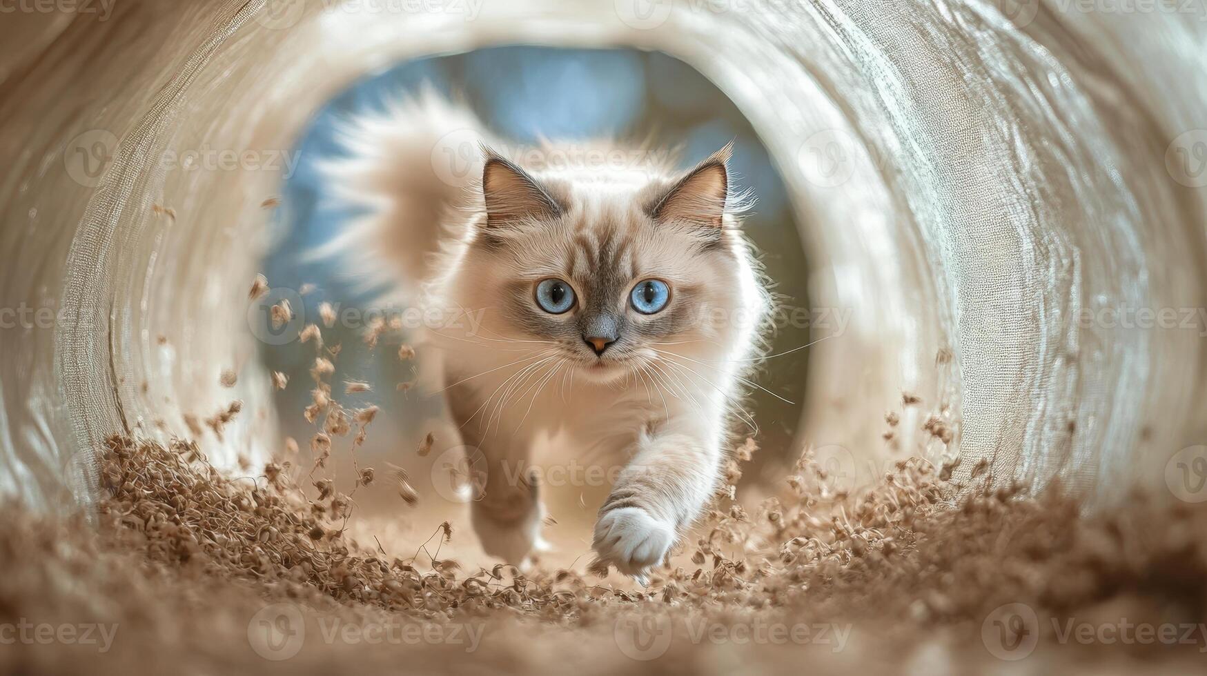 A Cat is Walking Through a Tunnel. photo