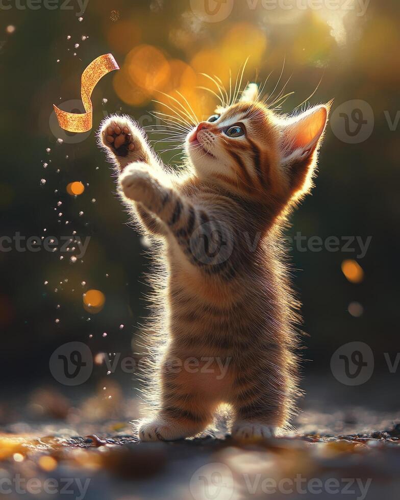 Kitten Playing with a Ribbon photo