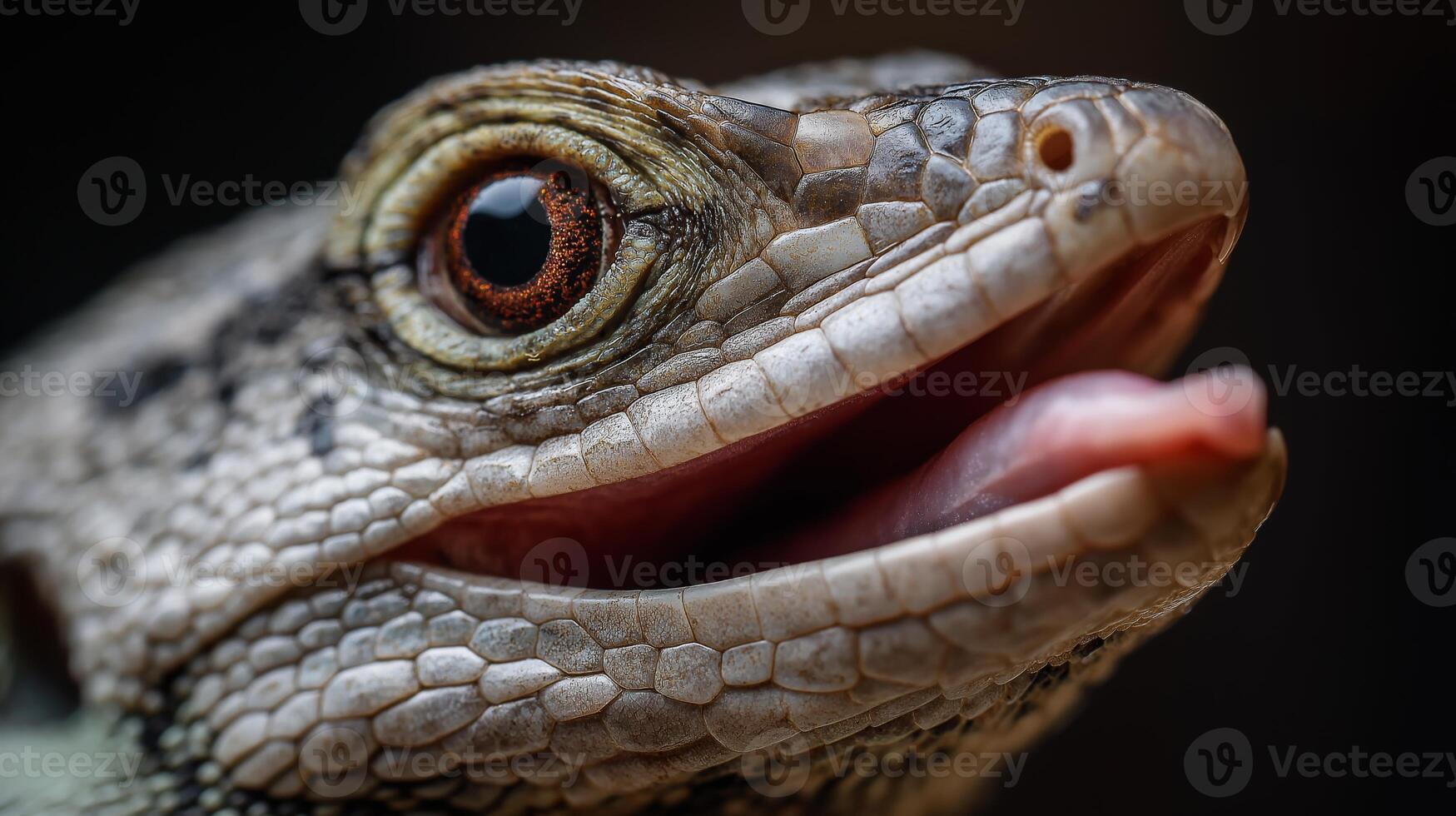 A lizard displays its textured scales and flicking tongue in a natural and vibrant setting. photo