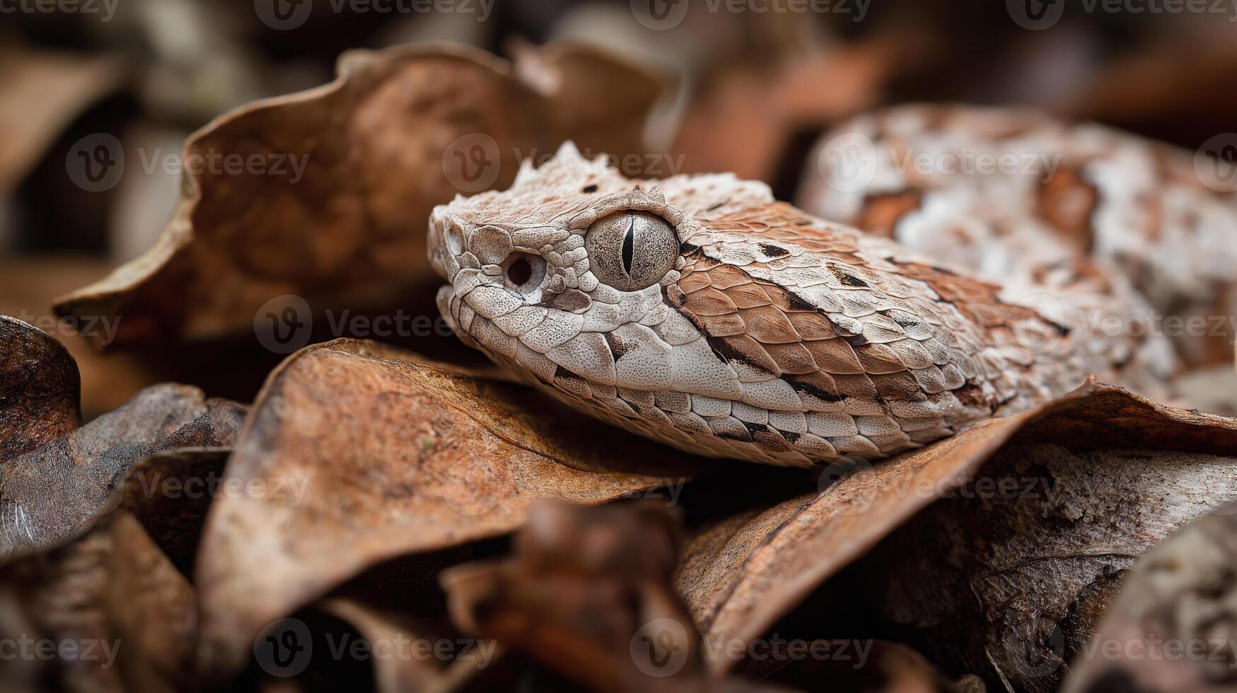 A lizard blends perfectly with dry leaves, showcasing its remarkable camouflage skills in nature. photo