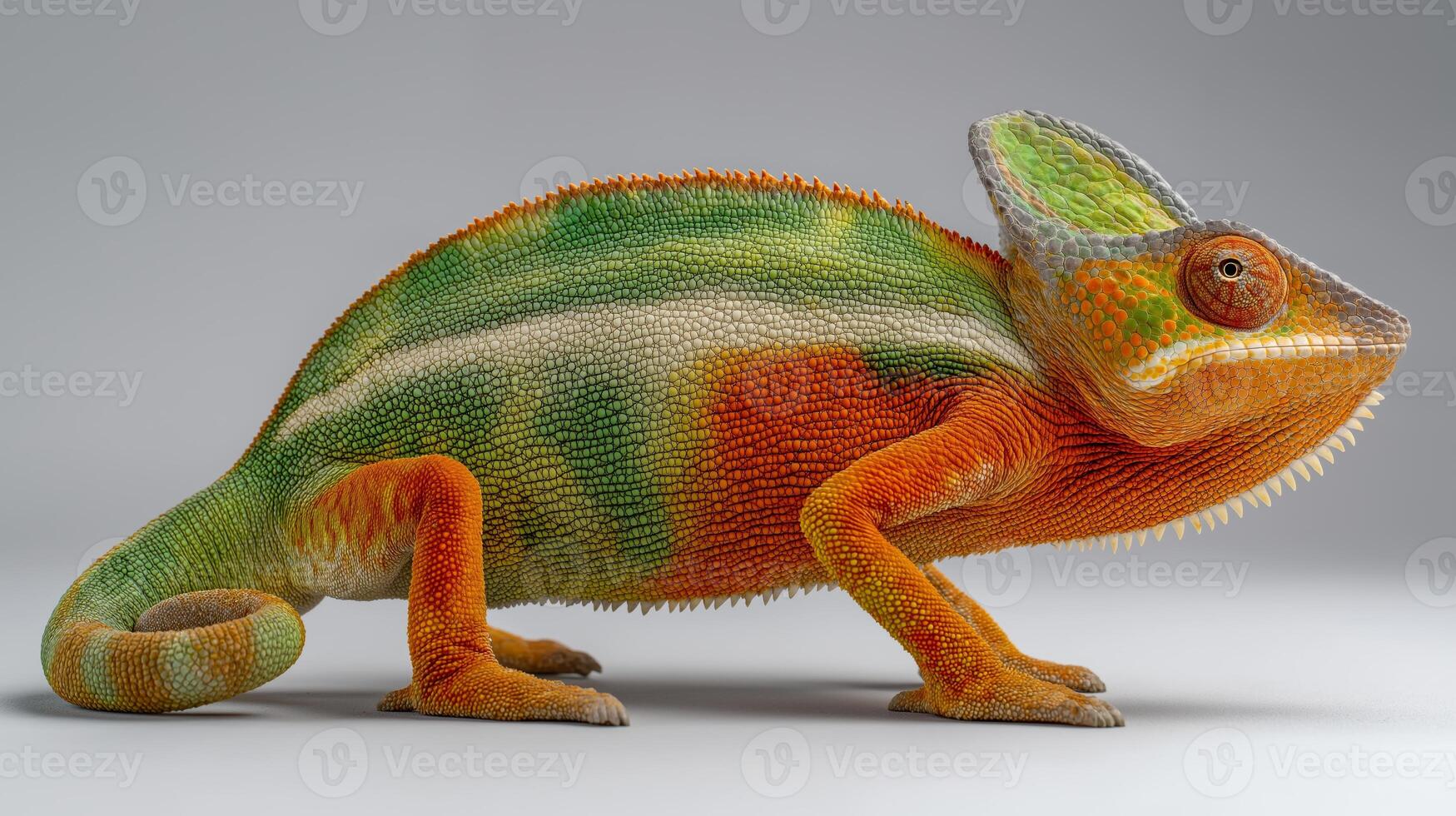 A vibrant chameleon shows off its colorful scales and textures, showcasing its adaptability. photo