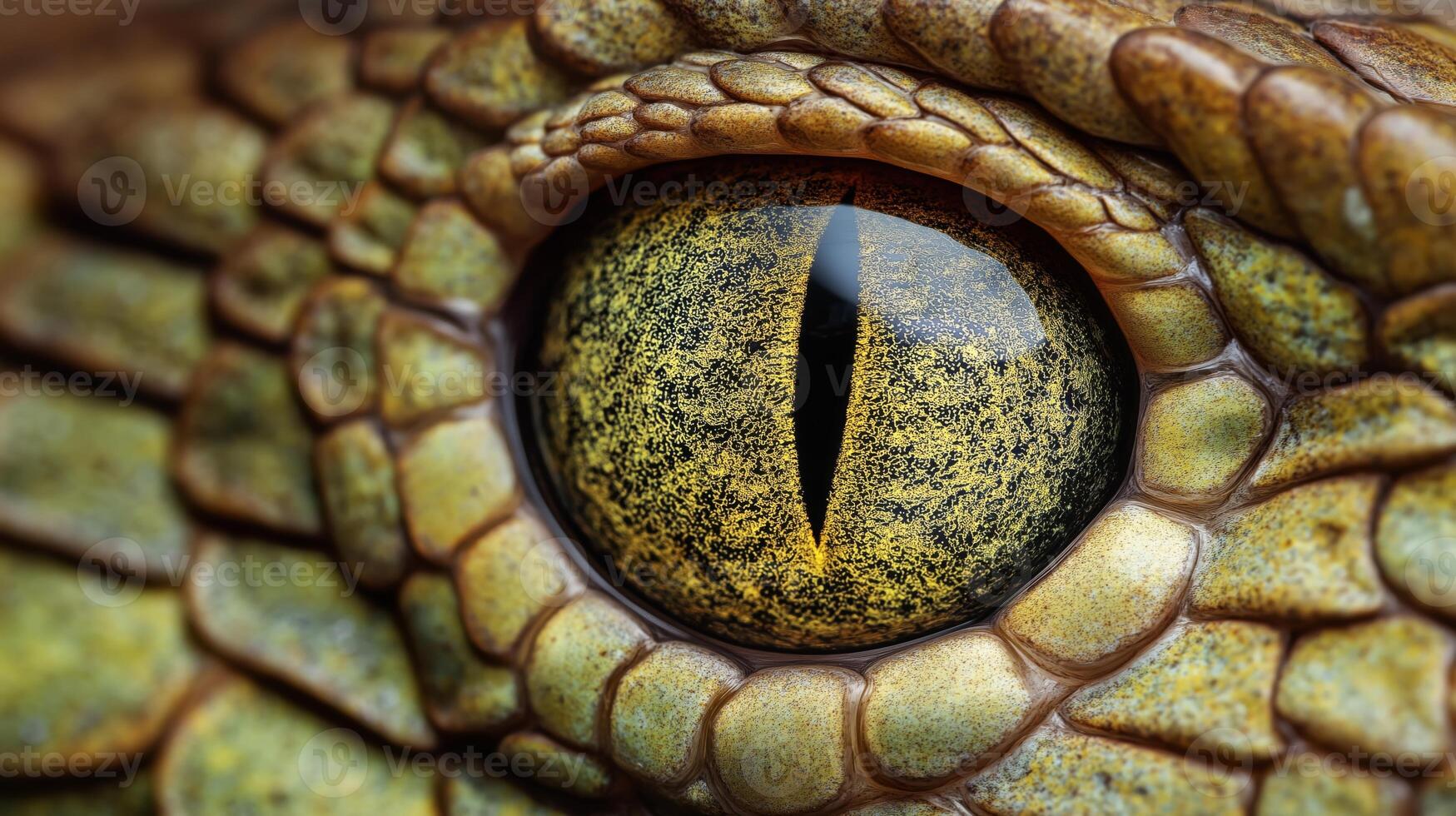 This close-up showcases the vibrant patterns and colors of a reptile's eye in daylight. photo
